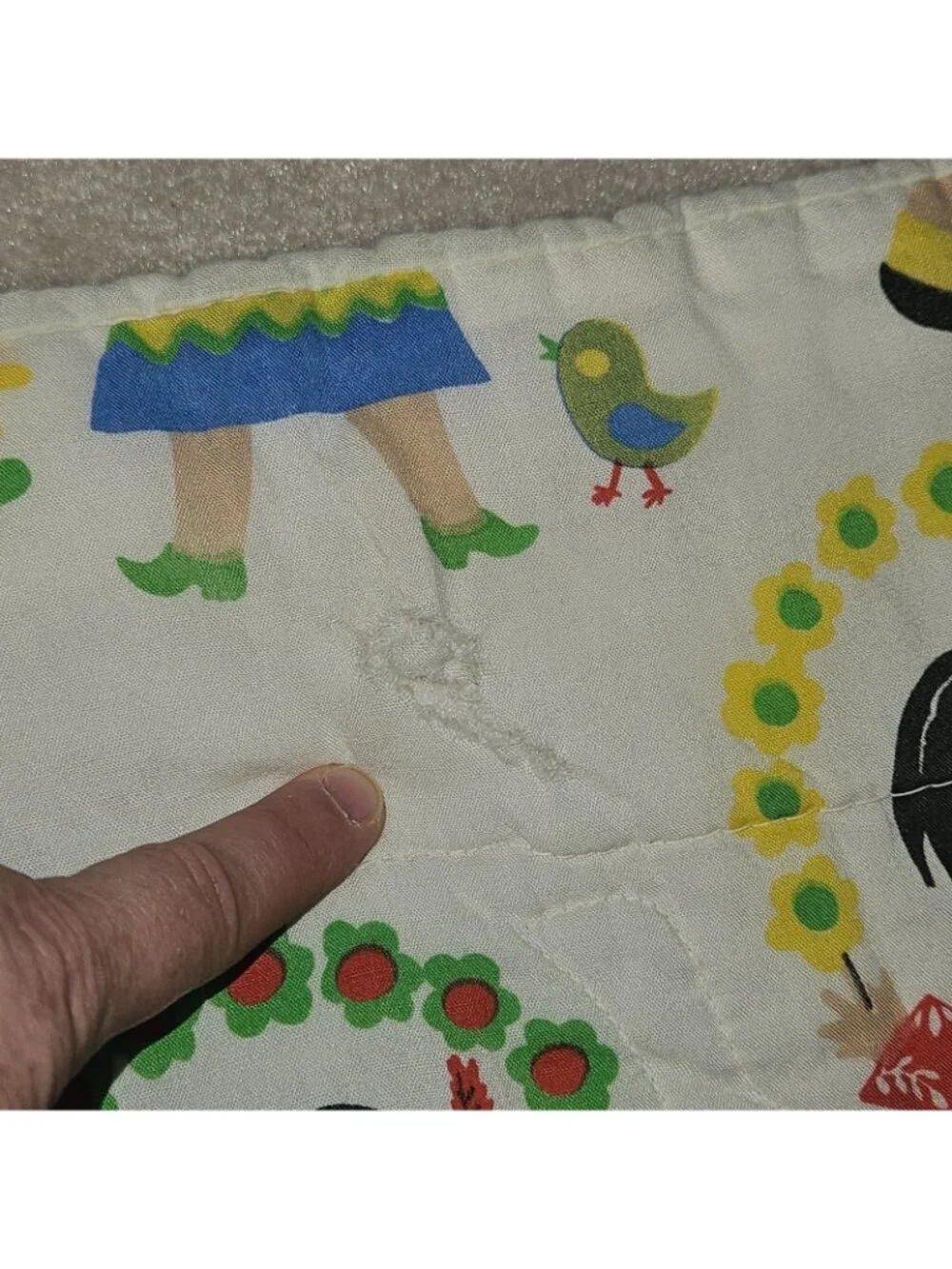 VTG Quilted Blanket 40x47 International Children Handmade ? FLAWS SPOTS AS IS